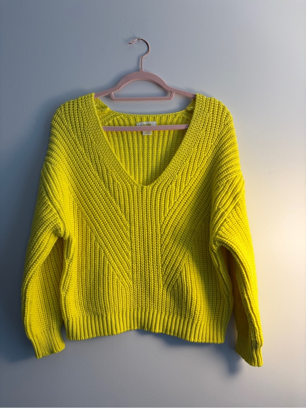 Maeve Yellow V-Neck Ribbed Chunky Knit Sweater Small Anthropologie